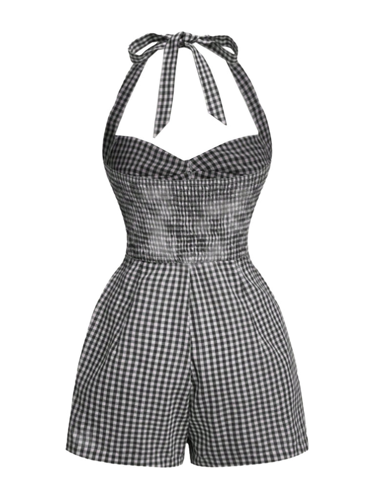 1950s Halter Gingham Plaids Bow Romper