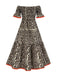 1970s Off-Shoulder Flare Sleeve Leopard Dress