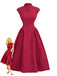 Red 1950s Cap Sleeve Stand Collar A-line Dress