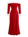 1930s Off-Shoulder Faux Fur Trim Christmas Dress