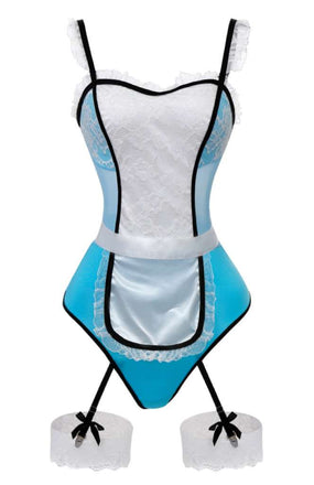 Blue 1980s Lace French Maid Costume Sleepwear