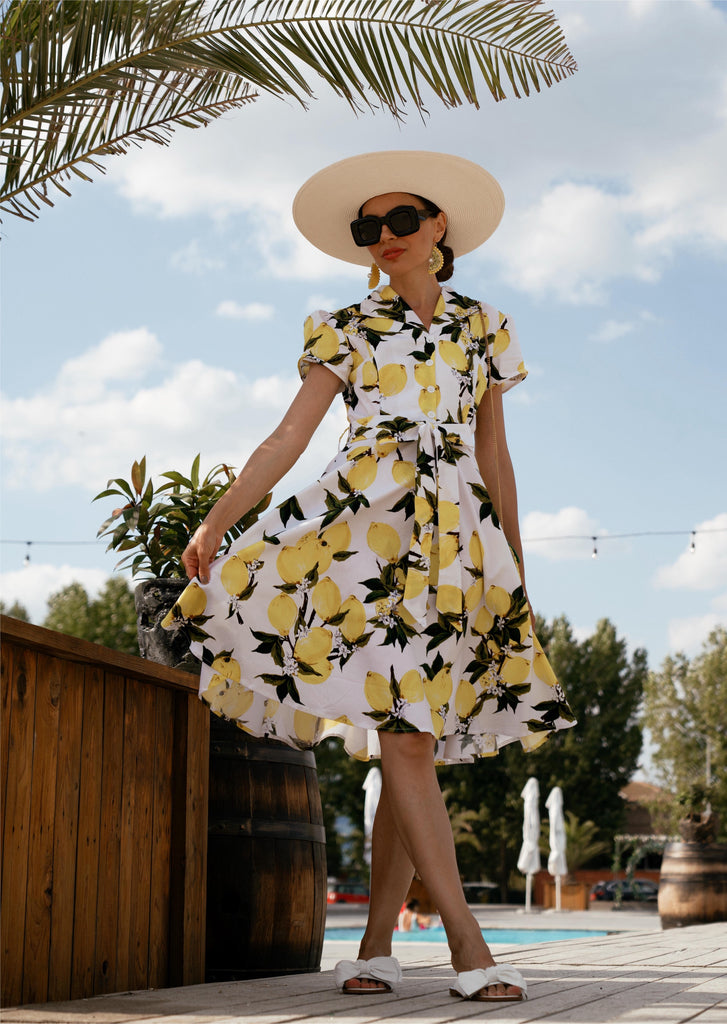 Yellow 1950s Lemon Bow Swing Dress