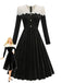 Black 1950s Velvet  Knitted Collar Pearl Button Dress