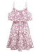 1950s Floral Cold Shoulder Ruffle Dress
