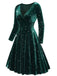 Dark Green 1940s V-Neck Star Velvet Dress