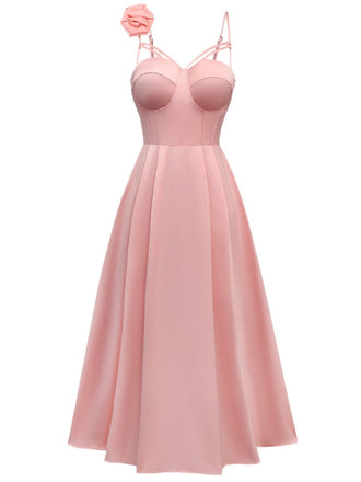 1930s Solid 3D Floral Hollow Out Slip Dress