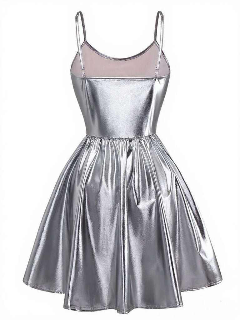 1980s Metallic Spaghetti Strap Party Dress