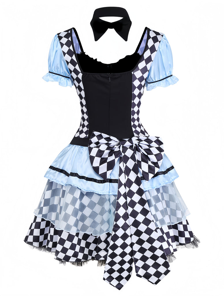 Blue 1960s Alice Puff Sleeve Apron Dress