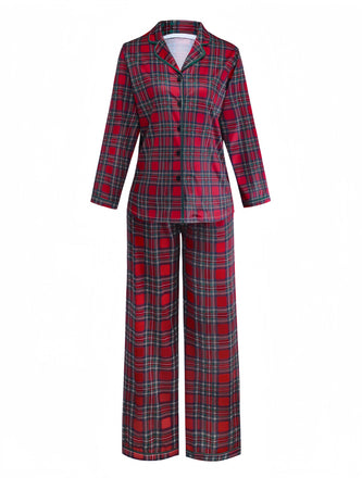 Red 1940s Christmas Plaid Pajama Set