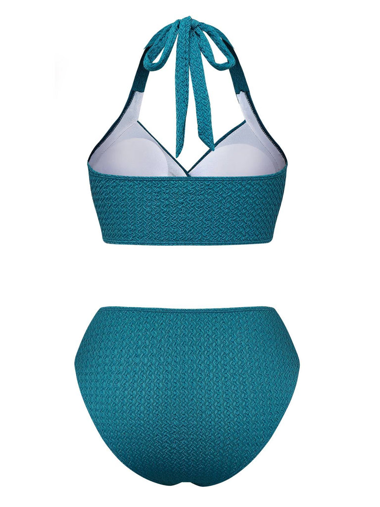 Green 1930s Cut-out Halter Lace-up Bikini Set