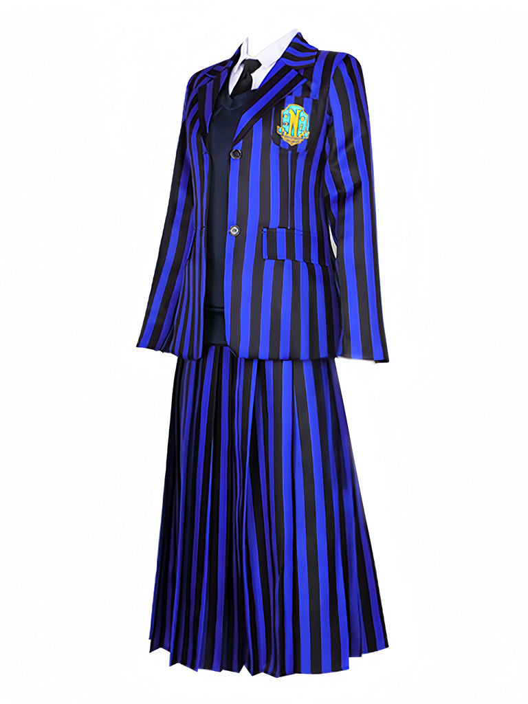 Blue 1940s Striped Wednesday Addams Uniform Set