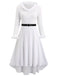 [Plus-Size] White 1940s Fur Collar V-Neck Belted Dress