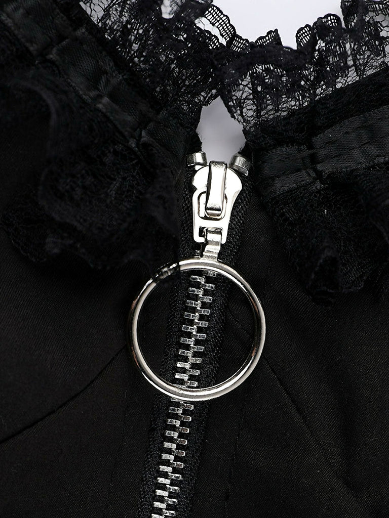 Black 1980s Punk Metal Belted Patchwork Dress