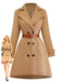 Khaki 1940s Lapel Double-Breasted Belted Coat