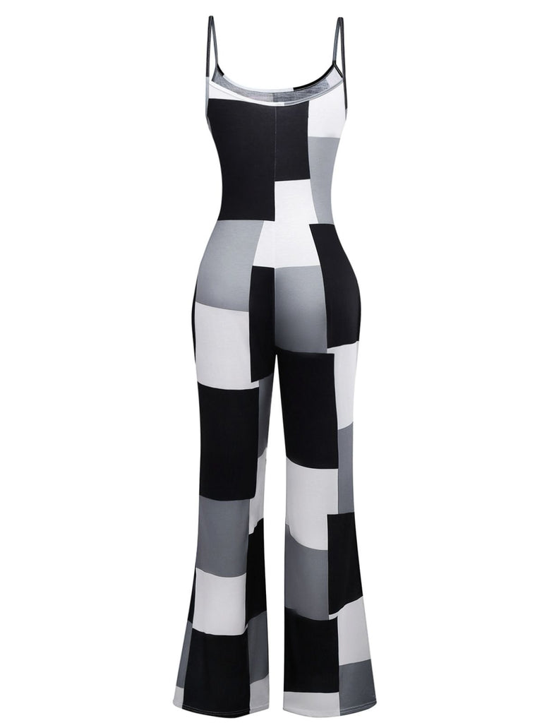 Black & White 1960s Gingham Plaid Strap Jumpsuit
