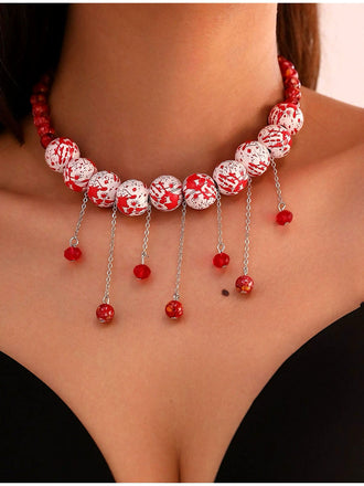 Halloween Blood Drop Beaded Tassel Necklace