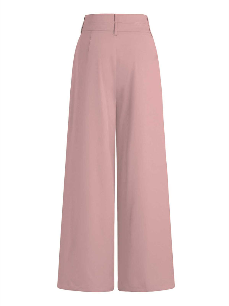 Pink 1950s High Waist Solid Pants