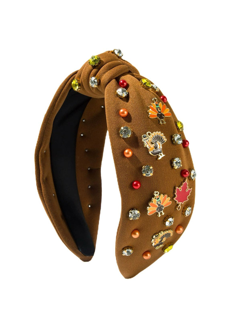 Thanksgiving Alloy Maple Leaf & Turkey Rhinestone Headband