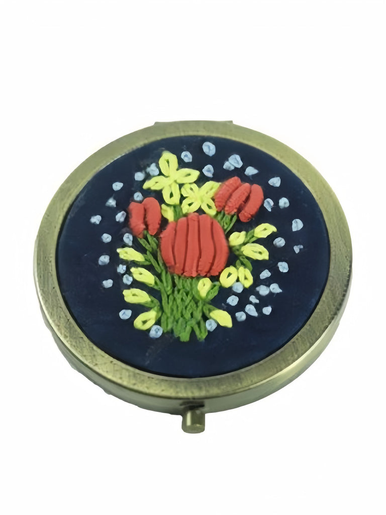 Hand-Embroidered Floral Alloy Double-Sided Mirror