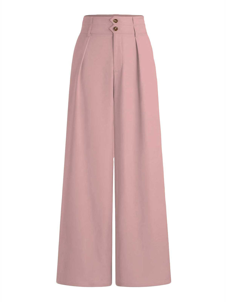 Pink 1950s High Waist Solid Pants