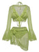 A vibrant lime green version of the bell-sleeve lace 3-piece bikini set.