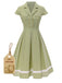 Green 1940s Lace Plaid Cotton Patchwork Dress