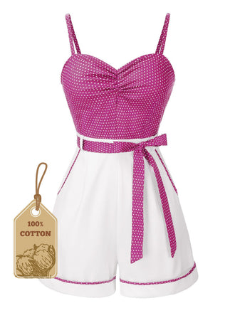 Pink 1940s Polka Dot Patchwork Suspender Romper