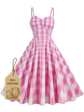 1950s Plaid Strap Cotton Swing Dress