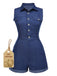 Blue 1970s Solid Cotton Sleeveless Denim Romper
