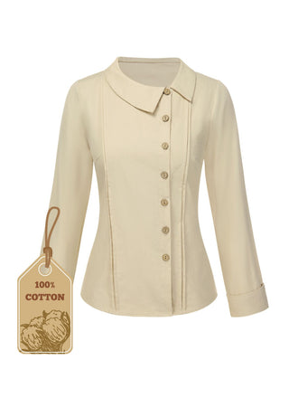 Cream 1930s Cotton Buttons Solid Blouse