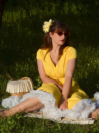 1950s Solid Heart Neck Short Sleeve Dress