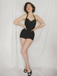 Black 1950s Solid Gathered Halter Swimsuit