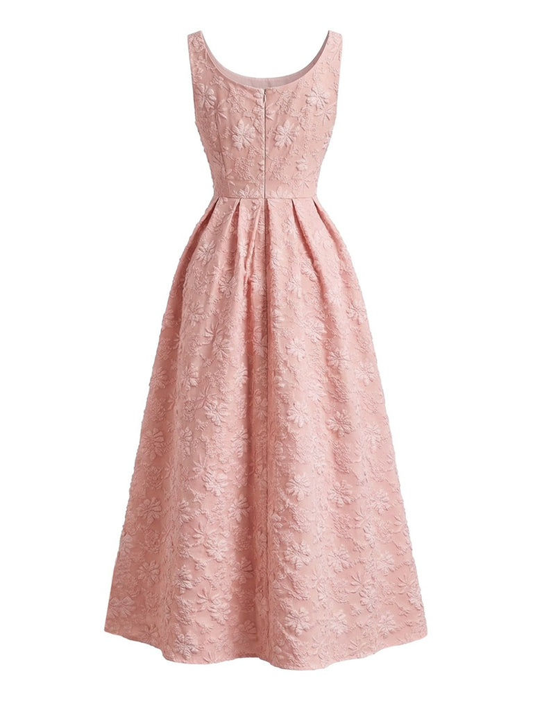 Pink 1930s Floral Jacquard Sleeveless Maxi Dress - vintage dress, retro fashion, rockabilly