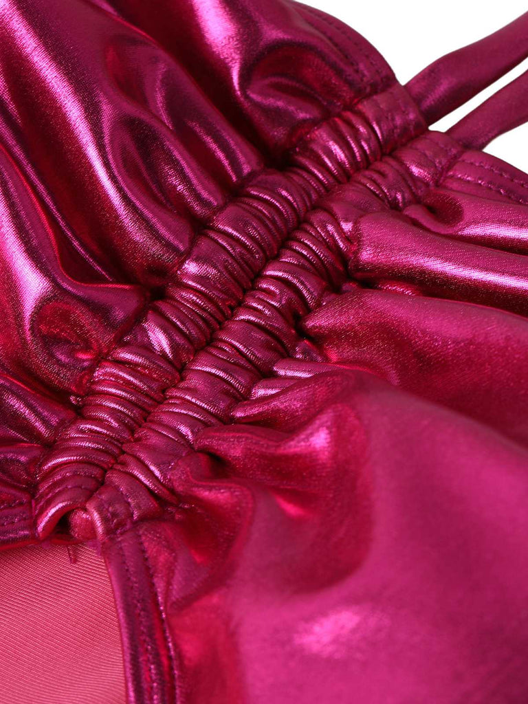 pink-1970s-Metallic-Halter-Neck-Cutout-One-Piece-Swimsuit-drawstring-detail