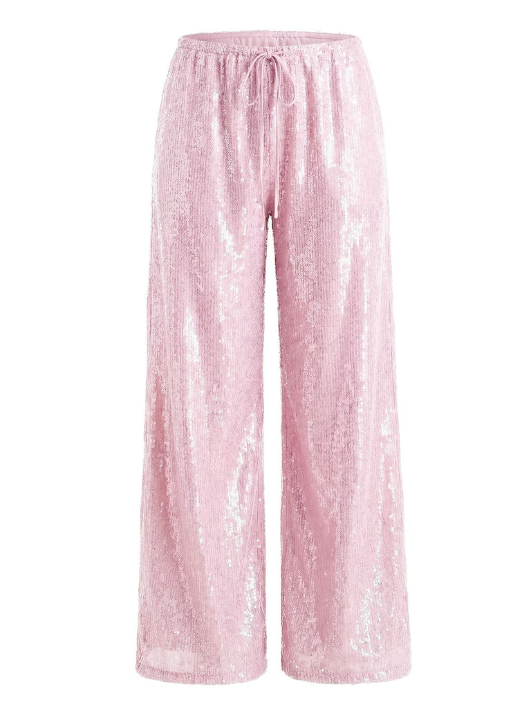 Pink sequin pants on a white background
