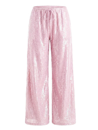 Pink sequin pants on a white background