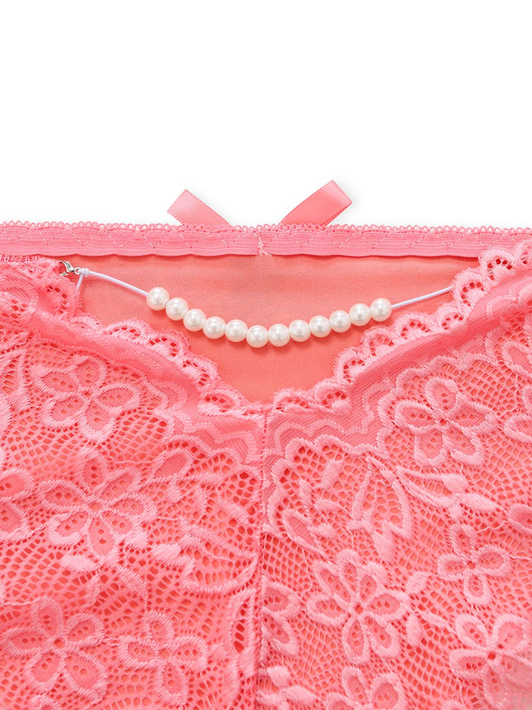 pink lace sleepwear with pearl detail