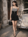 Black 1950s Bow Button Patchwork Strap Romper
