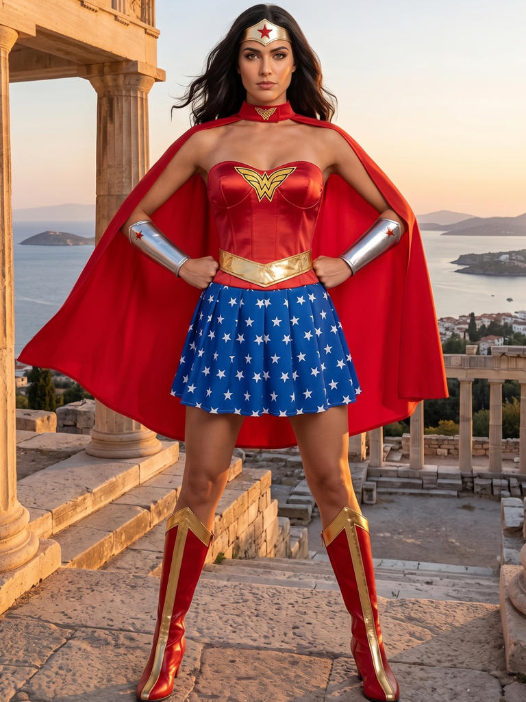 Multicolor 1980s Wonder Woman Complete Halloween Cosplay Costume