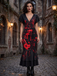 Black 1930s V-Neck Blood Handprint Fishtail Dress