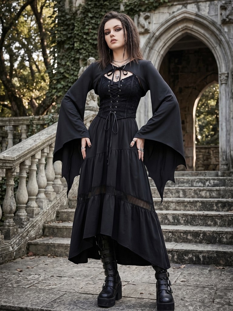 Black 1970s Tie-Neck Halloween Batwing Cape