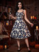 Black 1950s Halloween Skeleton Print A-Line Dress