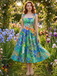 Green 1950s Iris Oil Painting Spaghetti Strap Dress