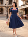 Dark Blue 1930s Square Neck Button Puff Dress