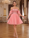 Pink 1950s Sequin Mesh Off-Shoulder Dress