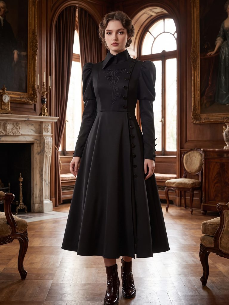Black 1940s Wicked-Inspired Floral Witch Dress