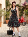 Multicolor 1950s Halter Floral Lace Hem Dress