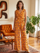 1970s V-Neck Floral Belted Sleeveless Jumpsuit