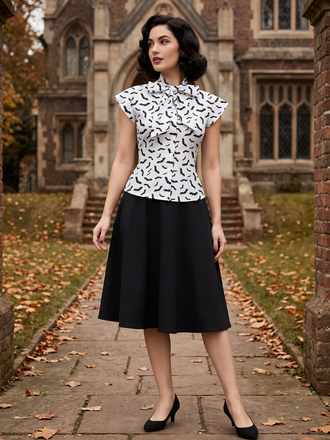 White 1950s Bow Bat Blouse Top