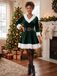Green 1960s Christmas Velvet Patchwork Hooded Dress